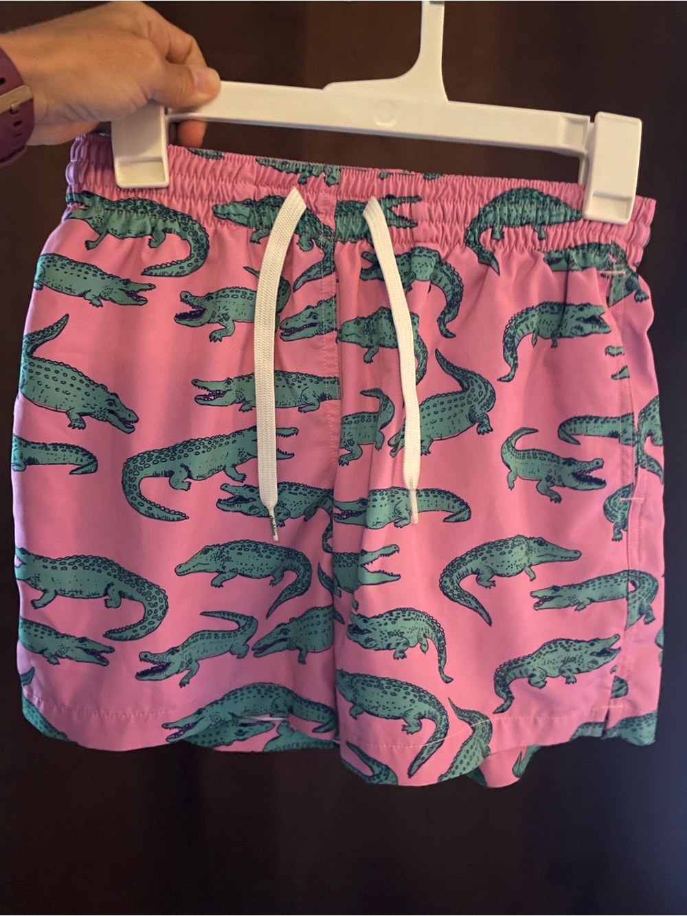 chubbies Pink Swim Trunks with Teal Alligator Print 5.5”